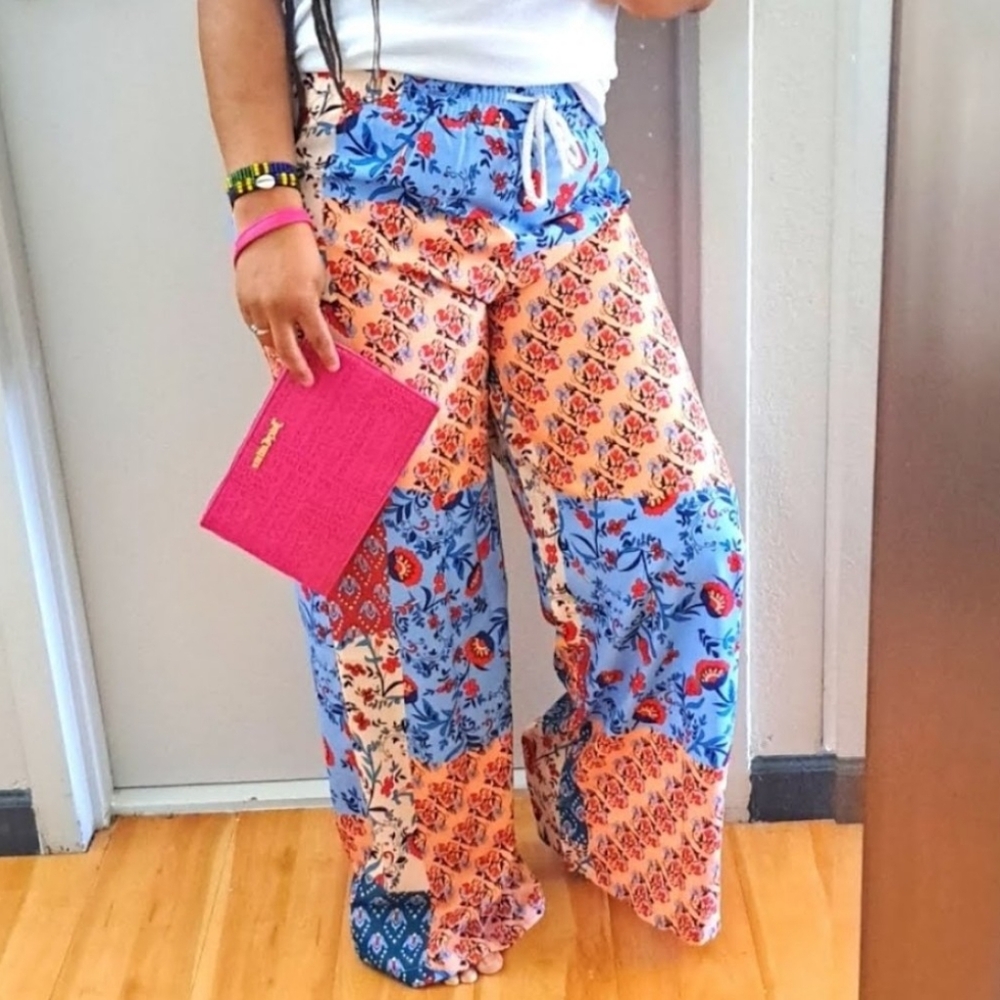 Floral Patchwork Flare Pants